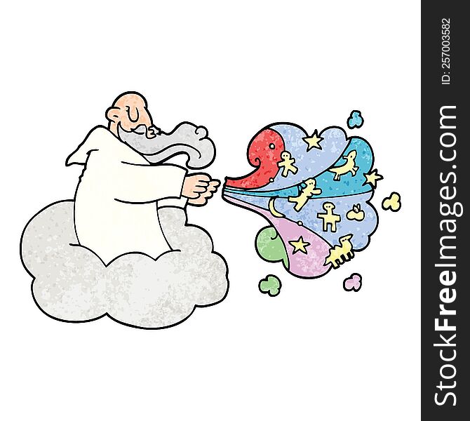 cartoon doodle god on cloud