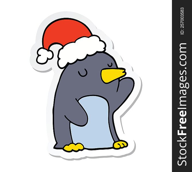Sticker Of A Cute Cartoon Christmas Penguin
