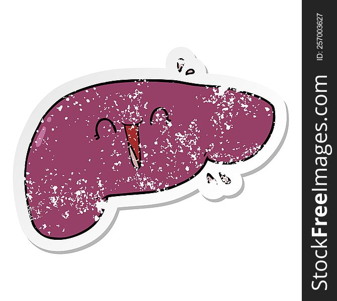 Distressed Sticker Of A Cartoon Liver