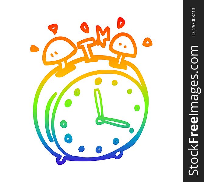 rainbow gradient line drawing of a cartoon alram clock