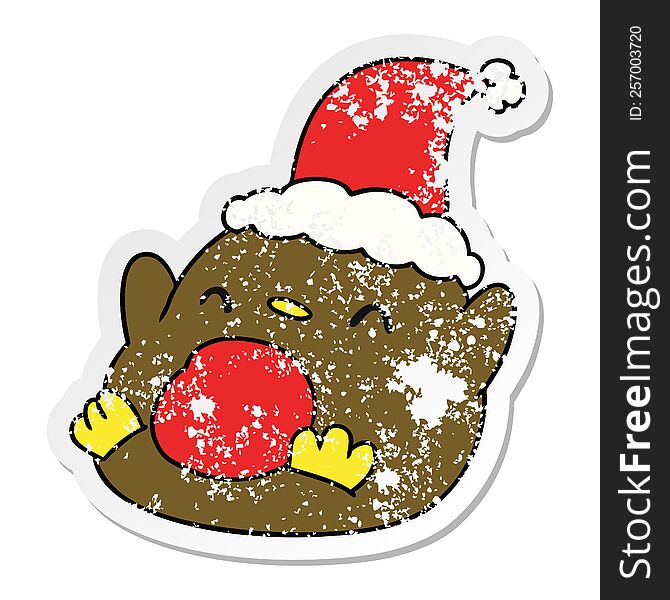 Christmas Distressed Sticker Cartoon Of Kawaii Penguin