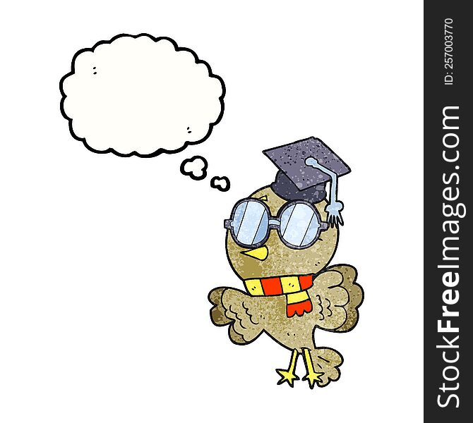 Cute Thought Bubble Textured Cartoon Well Educated Bird