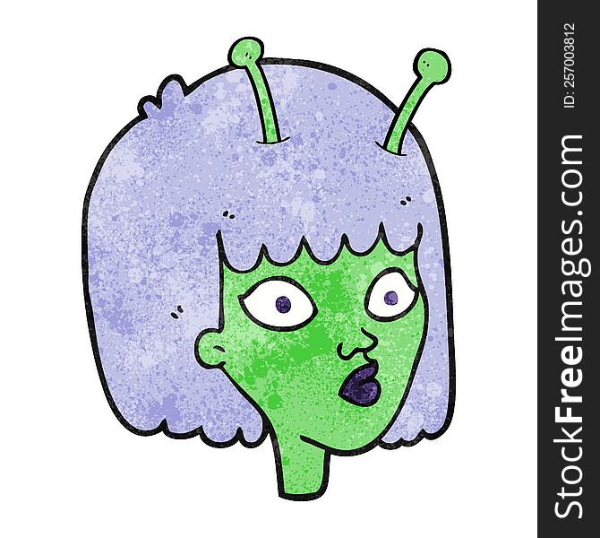 freehand textured cartoon female alien