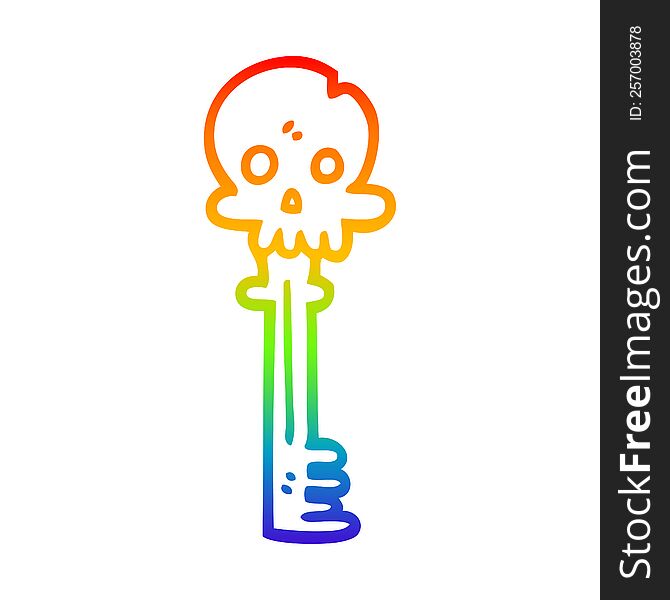 Rainbow Gradient Line Drawing Cartoon Spooky Skull Key