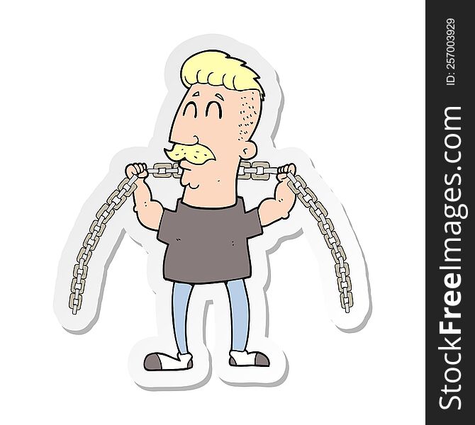 sticker of a cartoon man lifting chain