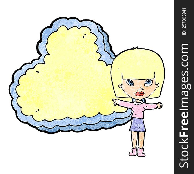 Cartoon Woman With Cloud Text Space