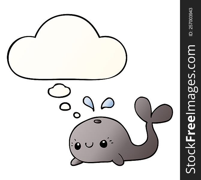 Cute Cartoon Whale And Thought Bubble In Smooth Gradient Style