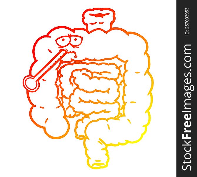 warm gradient line drawing of a cartoon unhealthy intestines