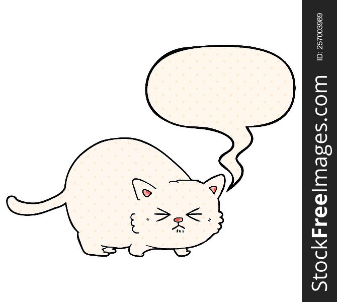 cartoon angry cat with speech bubble in comic book style