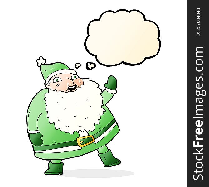 Funny Waving Santa Claus Cartoon With Thought Bubble