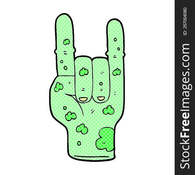 freehand drawn cartoon zombie hand making horn sign