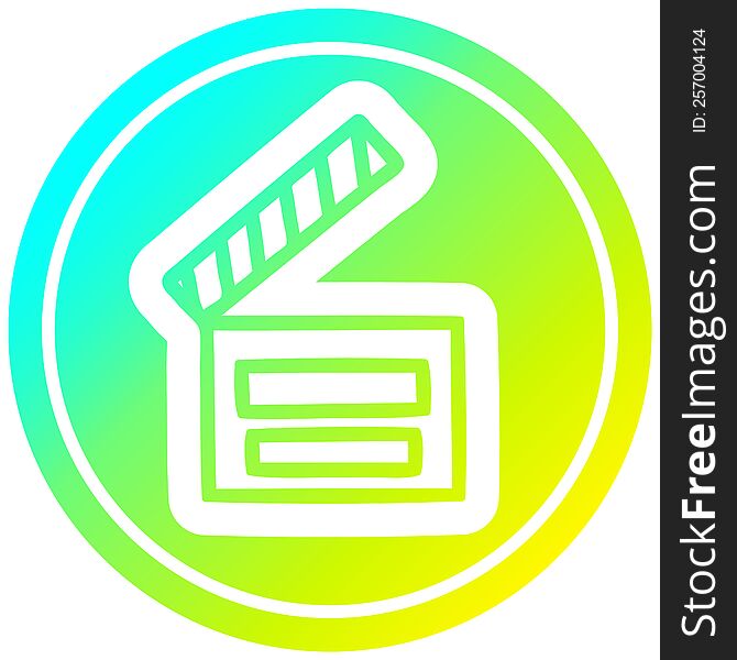 movie clapper board circular icon with cool gradient finish. movie clapper board circular icon with cool gradient finish
