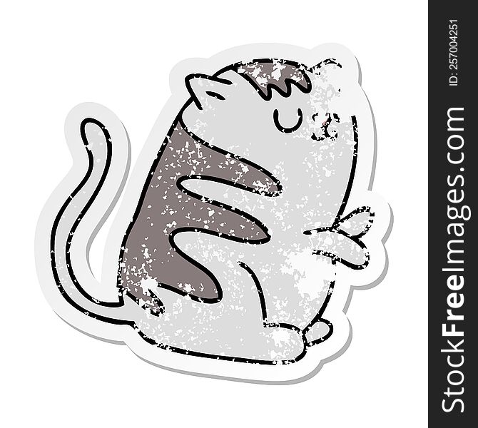 Distressed Sticker Of A Quirky Hand Drawn Cartoon Cat