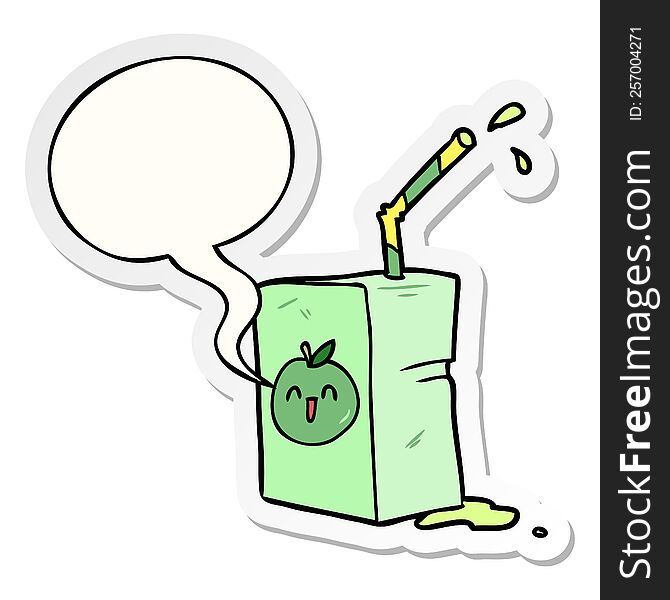 Cartoon Apple Juice Box And Speech Bubble Sticker