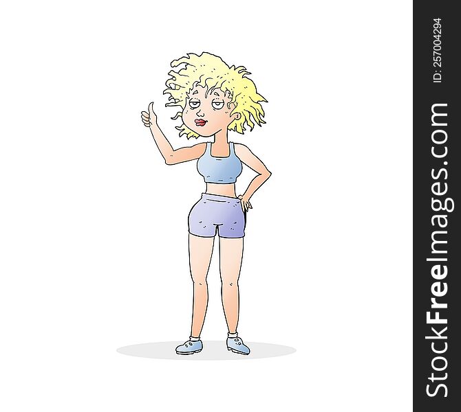 freehand drawn cartoon tired gym woman
