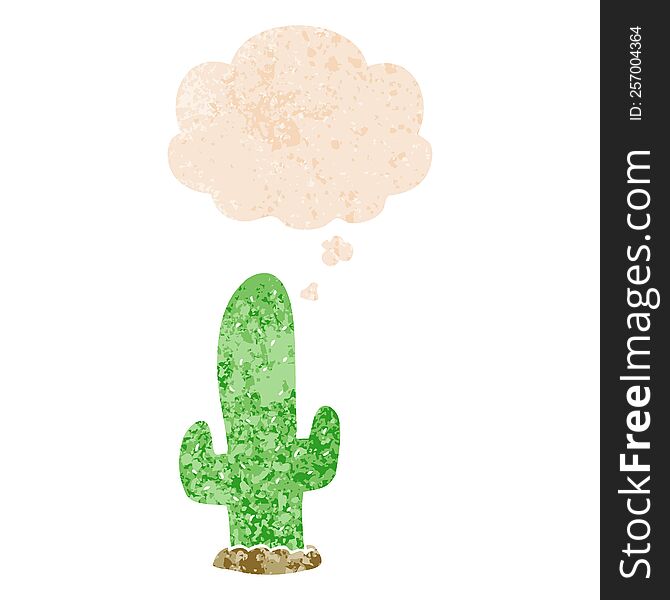Cartoon Cactus And Thought Bubble In Retro Textured Style
