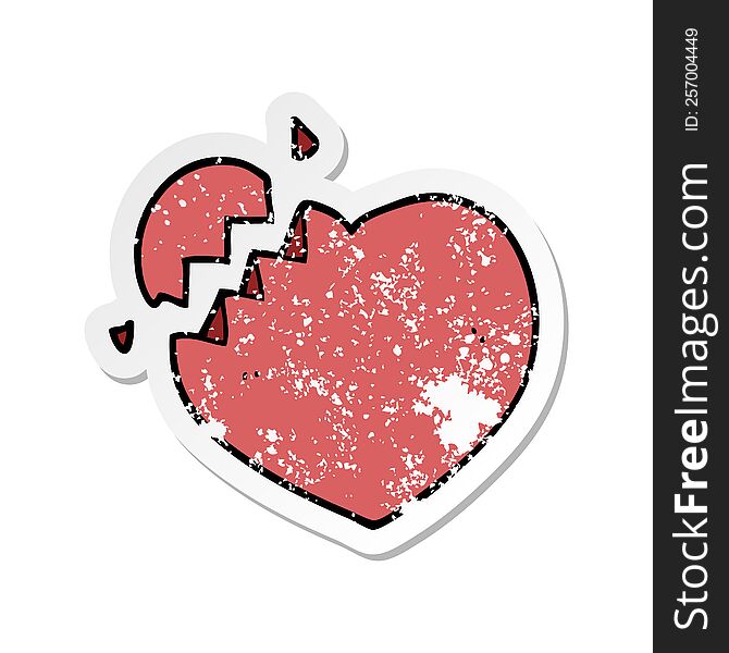 Distressed Sticker Of A Cartoon Broken Heart