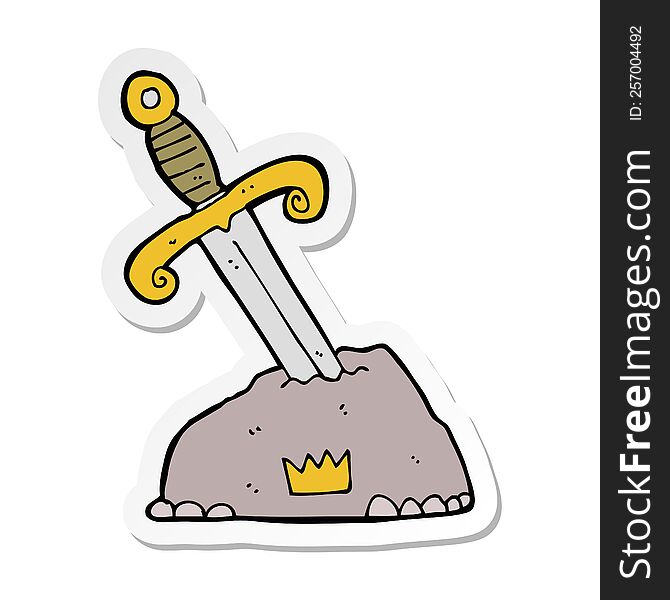 sticker of a cartoon sword in stone