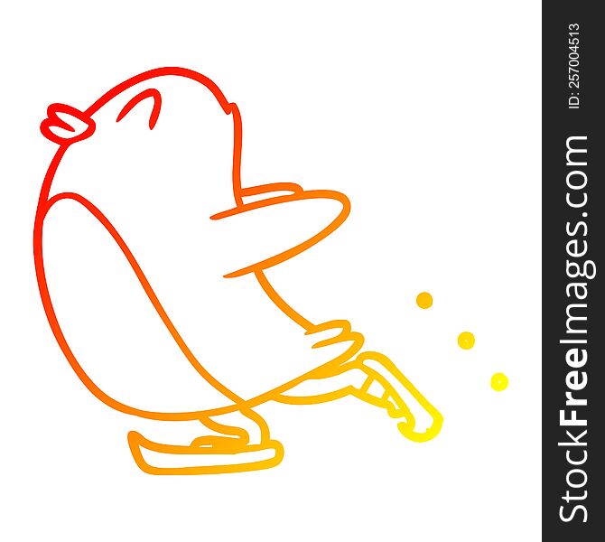 warm gradient line drawing of a cartoon penguin ice skating