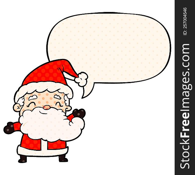 cartoon santa claus with speech bubble in comic book style