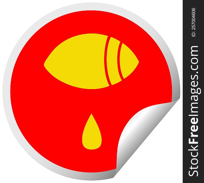 circular peeling sticker cartoon of a crying eye looking to one side