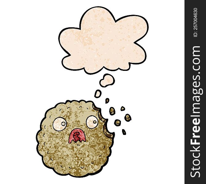Frightened Cookie Cartoon And Thought Bubble In Grunge Texture Pattern Style