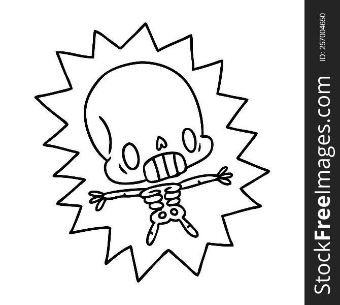 line drawing illustration kawaii electrocuted skeleton. line drawing illustration kawaii electrocuted skeleton
