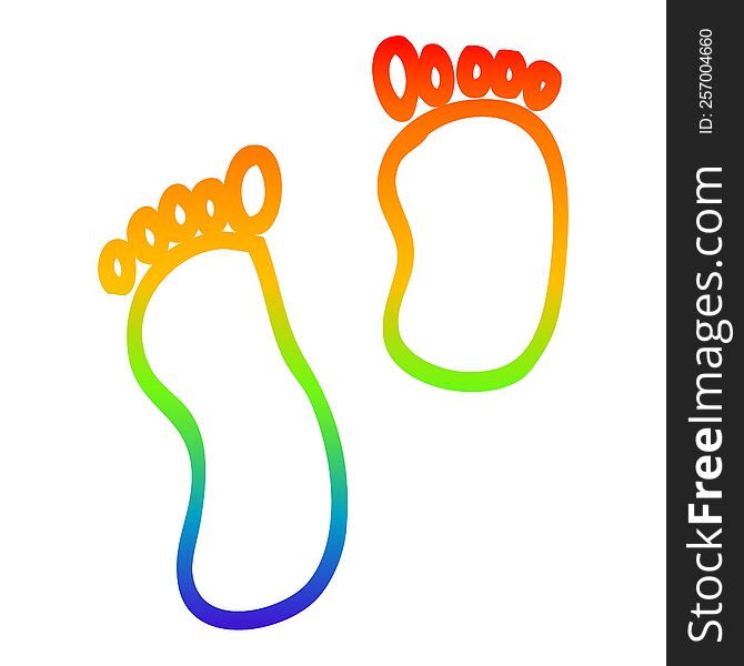 Rainbow Gradient Line Drawing Cartoon Foot Prints