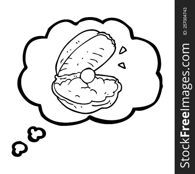 freehand drawn thought bubble cartoon oyster with pearl