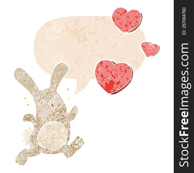Cartoon Rabbit In Love And Speech Bubble In Retro Textured Style