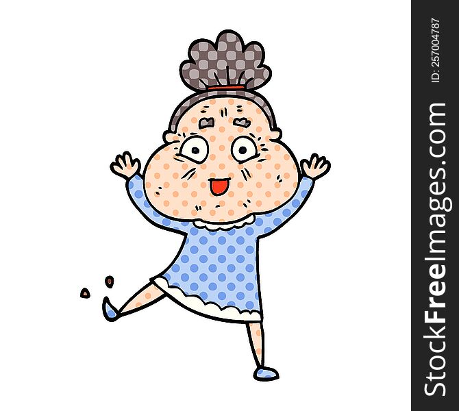 Cartoon Doodle Happy Old Woman