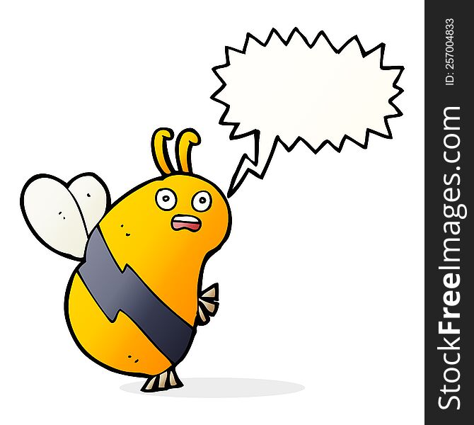 Funny Cartoon Bee With Speech Bubble