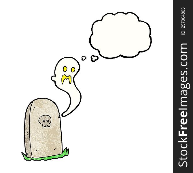 freehand drawn thought bubble textured cartoon ghost rising from grave