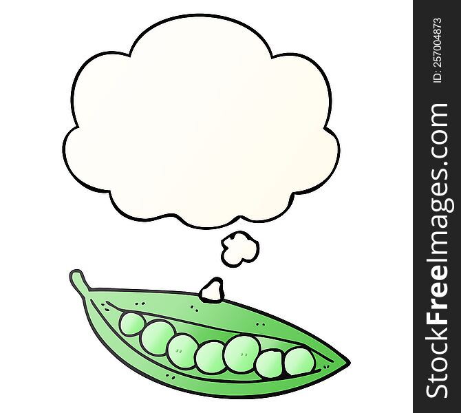 cartoon peas in pod with thought bubble in smooth gradient style