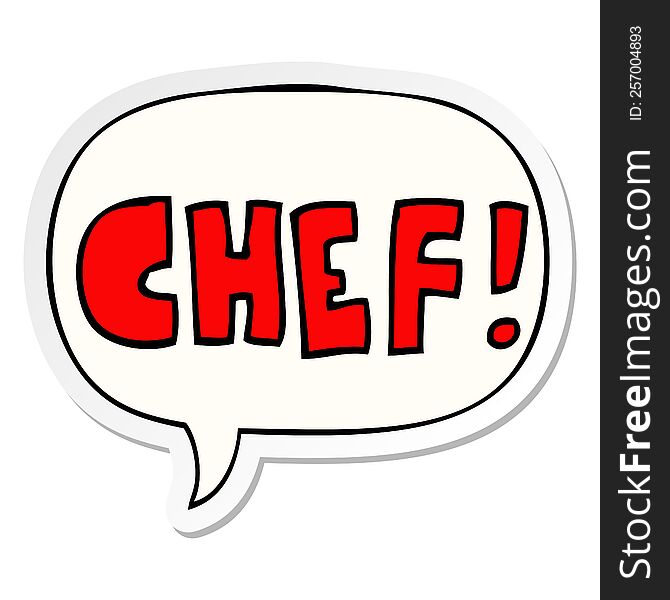 cartoon word chef with speech bubble sticker. cartoon word chef with speech bubble sticker