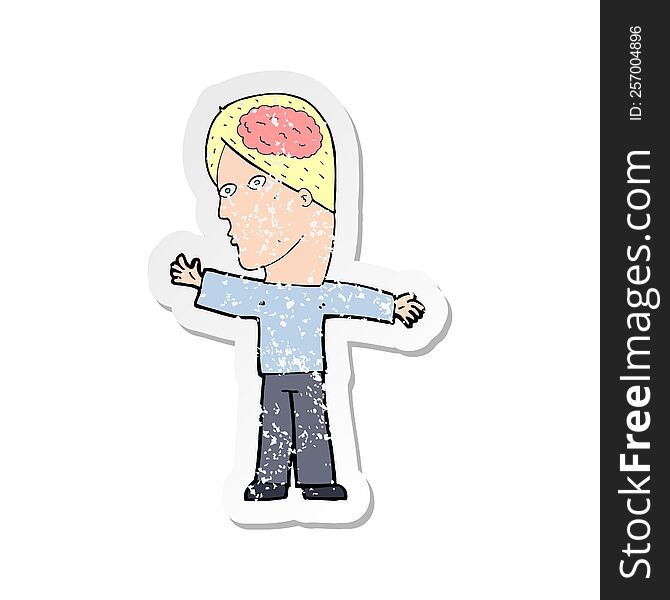 Retro Distressed Sticker Of A Cartoon Man With Brain