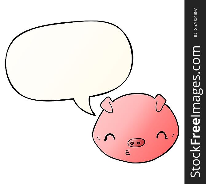 Cartoon Pig And Speech Bubble In Smooth Gradient Style