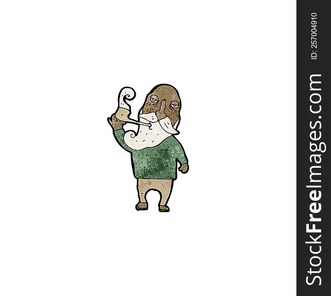 Cartoon Old Man Smoking Pipe