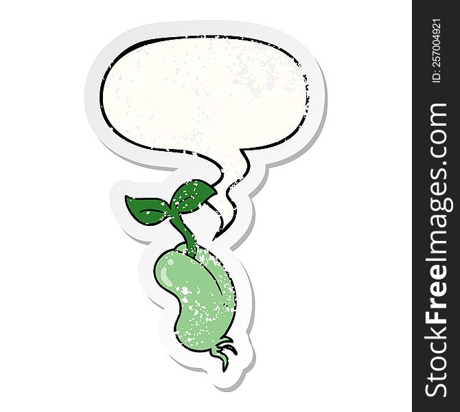 Cartoon Sprouting Seed And Speech Bubble Distressed Sticker