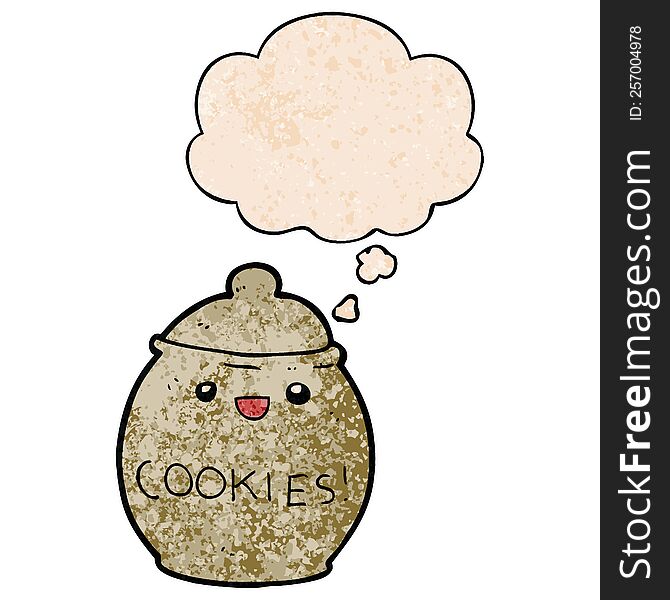 Cute Cartoon Cookie Jar And Thought Bubble In Grunge Texture Pattern Style