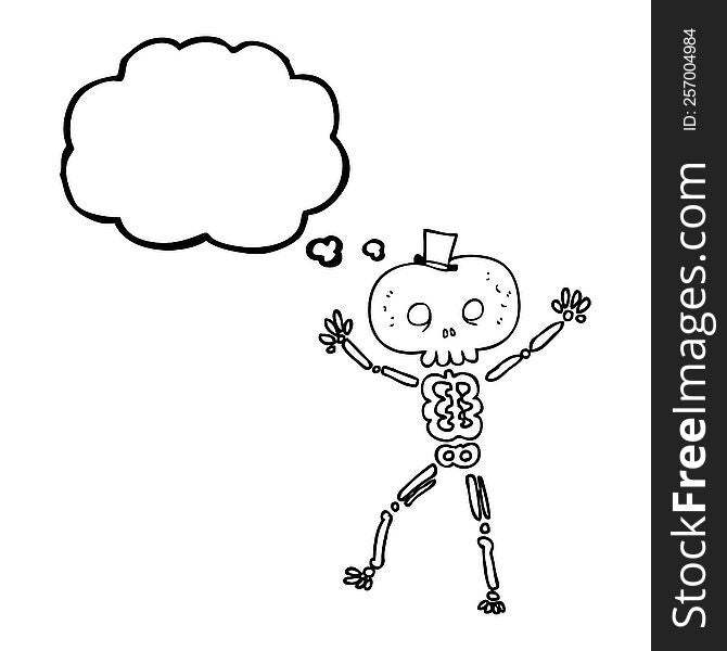 freehand drawn thought bubble cartoon dancing skeleton