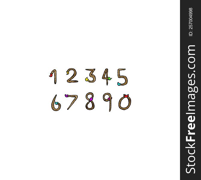 cartoon paintbrush shaped numbers