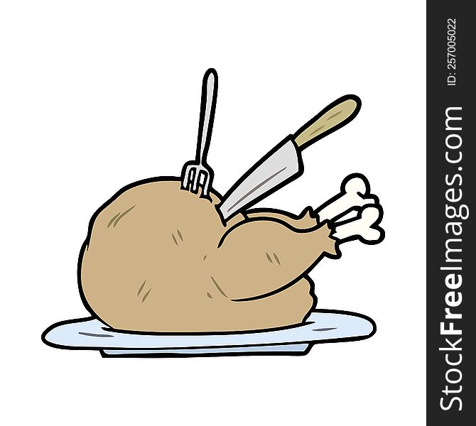 cartoon cooked turkey being carved. cartoon cooked turkey being carved