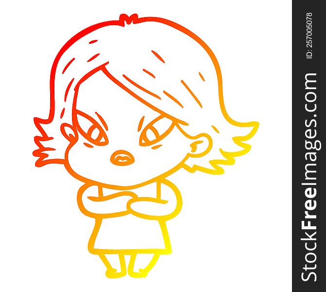 Warm Gradient Line Drawing Cartoon Stressed Woman