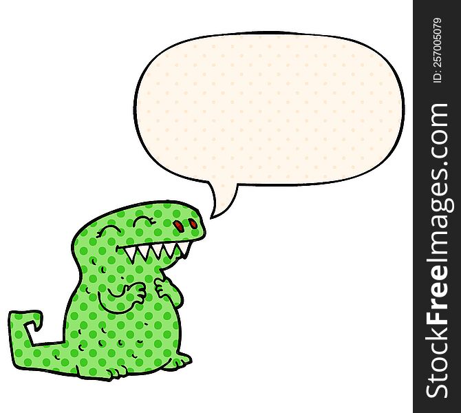 cartoon dinosaur with speech bubble in comic book style