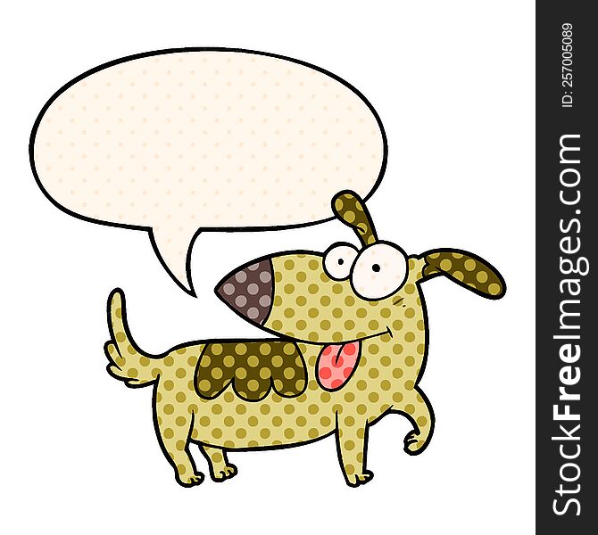Cartoon Happy Dog And Speech Bubble In Comic Book Style