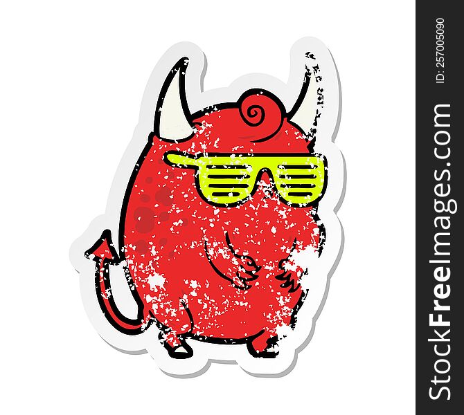 distressed sticker of a cartoon halloween disco devil