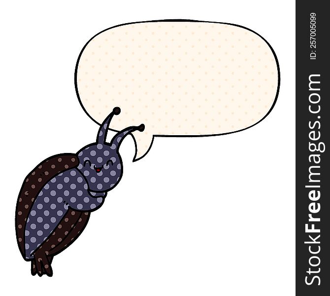 cute cartoon beetle with speech bubble in comic book style