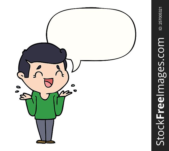 Cartoon Laughing Confused Man And Speech Bubble