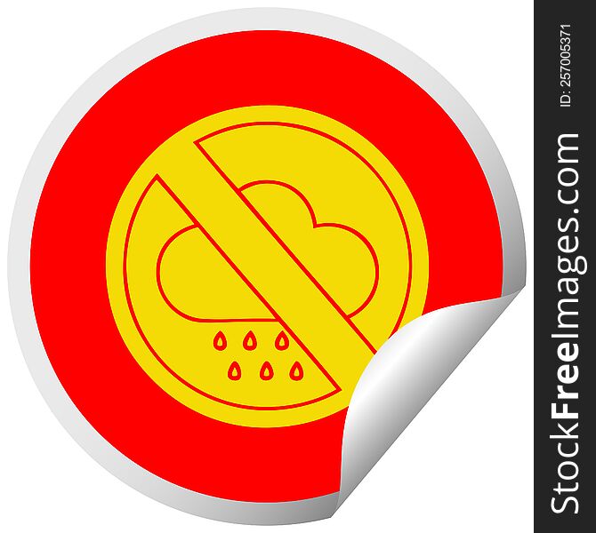 circular peeling sticker cartoon of a no rain allowed sign